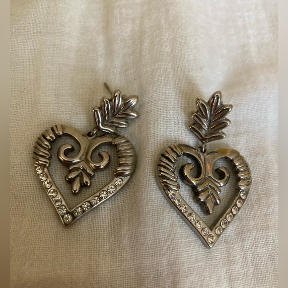 Heart Stainless Steel Earrings with Crystals‎ Pierced Ears - Picture 1 of 5